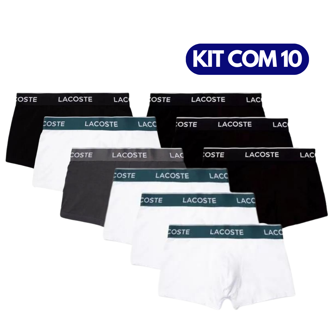 Kit 10 Cuecas Boxer Lacoste [Algodão Box Masculina Adulto]